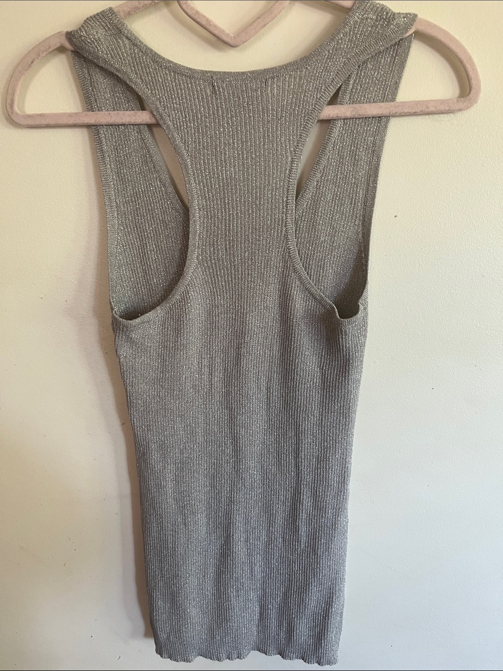 Silver Metallic Ribbed Tank Top - Picture 3 of 4